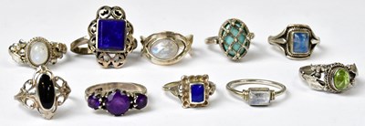 Lot 768 - Ten silver gemstone rings, including an...