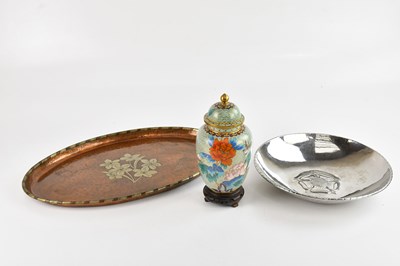 Lot 2337 - HAROLD HOLMES; an Arts and Crafts oval inlaid...