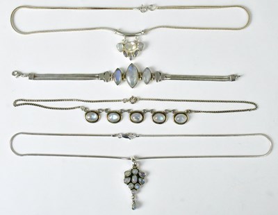 Lot 809 - Three silver and moonstone necklaces,...