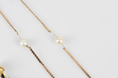 Lot 36 - A 9ct gold pearl set bracelet, length 200mm,...