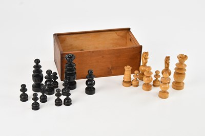 Lot 2264 - A full wooden chess set, height of kings 7cm,...
