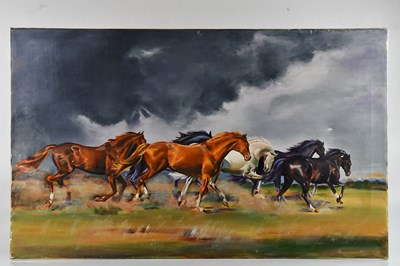 Lot 1033 - T O'SHAUGHNESSY; oil on canvas, 'The Coming...