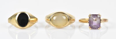 Lot 538 - Three 9ct yellow gold dress rings comprising...
