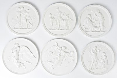 Lot 136 - ROYAL COPENHAGEN; six bisque porcelain...