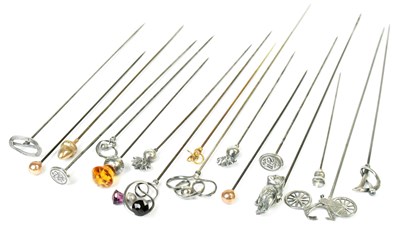 Lot 291 - Seventeen silver and gold hat pins including...