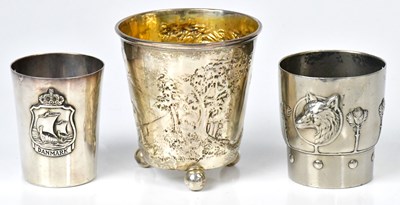Lot 229 - WMF; a stirrup cup with embossed decoration of...