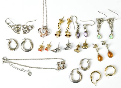 Lot 837 - Three pairs of 9ct yellow gold earrings,...