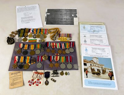Lot 196 - A WWI and WWII family medal group, comprising...