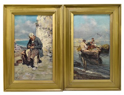 Lot 1417 - A pair of Italian oils on canvas, fishermen