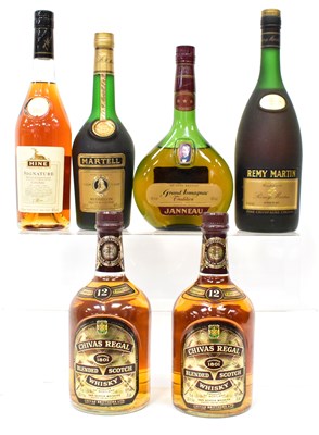 Lot 290 - Six bottles of brandy, comprising two Chivas...