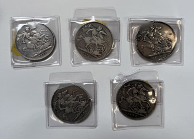 Lot 1572 - Five consecutive Victorian silver crowns...