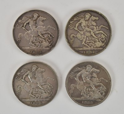 Lot 1592 - Four Victorian silver crowns comprising 1889...