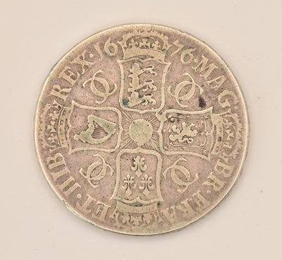 Lot 1576 - A Charles II silver crown, 1676, with later...