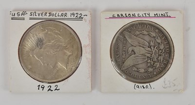 Lot 1604 - Two US silver dollars comprising an 1890...