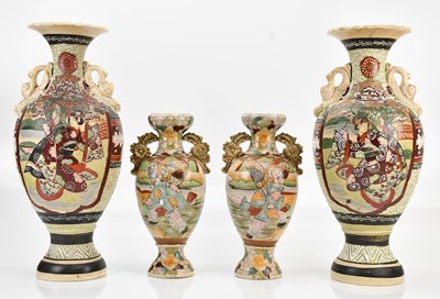 Lot 1206 - Two pairs of Japanese Satsuma twin handled...