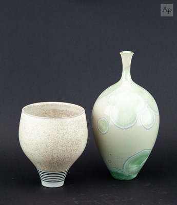 Lot 159 - DEREK CLARKSON (1928-2013); a porcelain bottle...