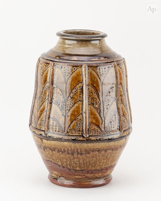 Lot 405 - MIKE DODD (born 1943); a stoneware jar covered...