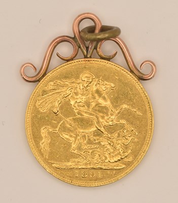 Lot 1370 - A Victoria full sovereign, 1891, Jubilee head,...