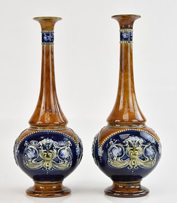 Lot 354 - ROYAL DOULTON; a pair of Art Nouveau baluster...