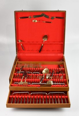 Lot 179 - A vintage teak canteen of brass cutlery with...