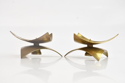 Lot 121 - A pair of mid century brass triangular shaped...