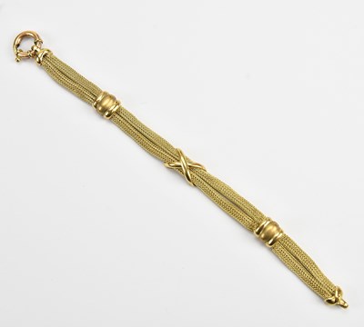 Lot 89 - A 9ct yellow gold mesh bracelet set with three...