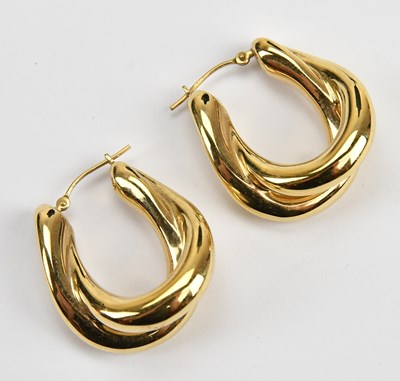 Lot 198 - A pair of 14ct yellow gold hoop earrings,...