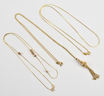 Lot 280 - Three 9ct yellow gold fine link necklaces,...