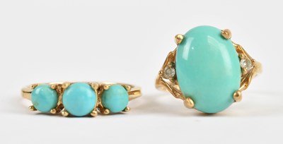 Lot 543 - A 9ct yellow gold diamond and turquoise set...