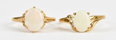 Lot 542 - Two 9ct gold opal set dress rings, sizes N and...