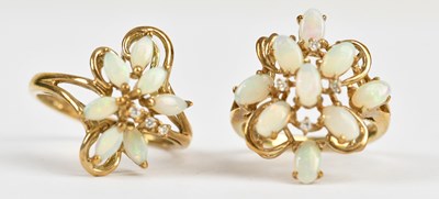 Lot 474 - Two 9ct yellow gold opal and diamond set...