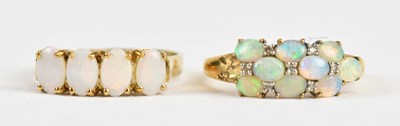 Lot 544 - A 9ct yellow gold diamond and opal set dress...