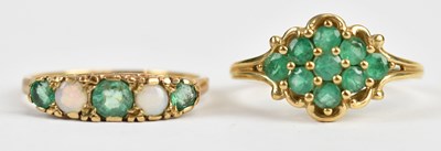 Lot 547 - A 9ct yellow gold opal and green stone five...
