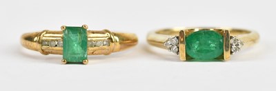 Lot 488 - A 9ct yellow gold emerald and diamond set...