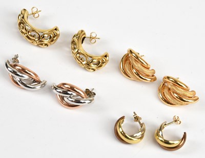 Lot 170 - A pair of 14ct yellow gold half hoop earrings,...