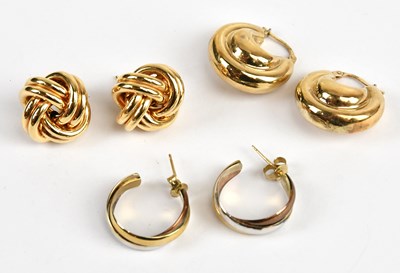 Lot 173 - Three pairs of 9ct gold ear studs, including a...