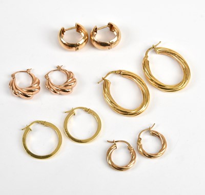 Lot 176 - Four pairs of 9ct gold earrings, including...
