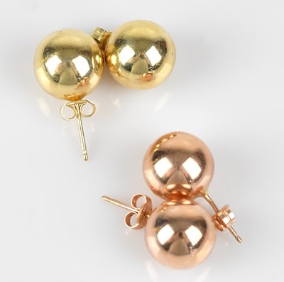 Lot 197 - A pair of yellow metal ball ear studs and a...