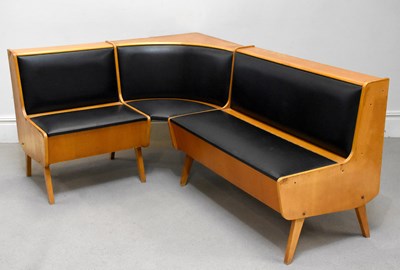 Lot 35 - A retro teak corner lounge suite upholstered...