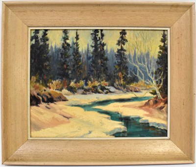 Lot 770 - 20TH CENTURY CANADIAN?; oil on board, a wintry...