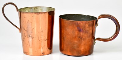 Lot 484 - Two Georgian copper rum measures, one...