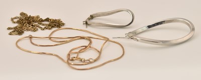 Lot 1221 - Two single white gold earrings, a yellow gold...