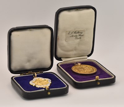 Lot 1220 - Two 9ct gold prize medals combined approx...