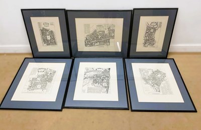 Lot 436 - Six black and white schematic maps of parts of...