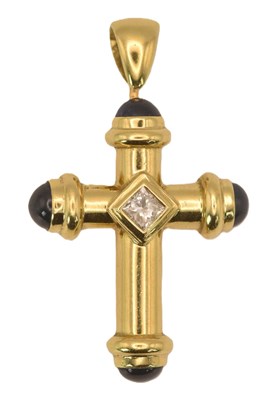 Lot 1365 - An 18ct yellow gold cross pendant, the...