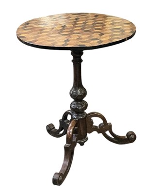 Lot 23 - A Victorian parquetry inlaid circular tripod...