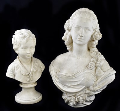Lot 1176 - Two plaster busts, one of a woman, the other...