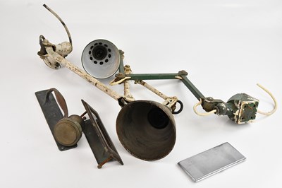 Lot 2347 - Two industrial lamps, a door knob, door handle,...