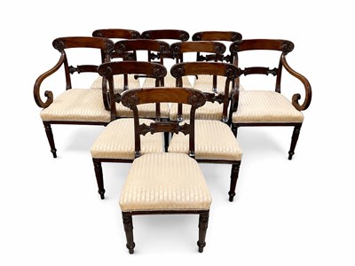 Lot 2041 - A set of ten 19th century carved mahogany bar...