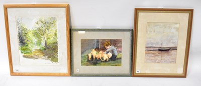 Lot 778 - NANCY KERR; watercolour, 'My Puppies' study of...